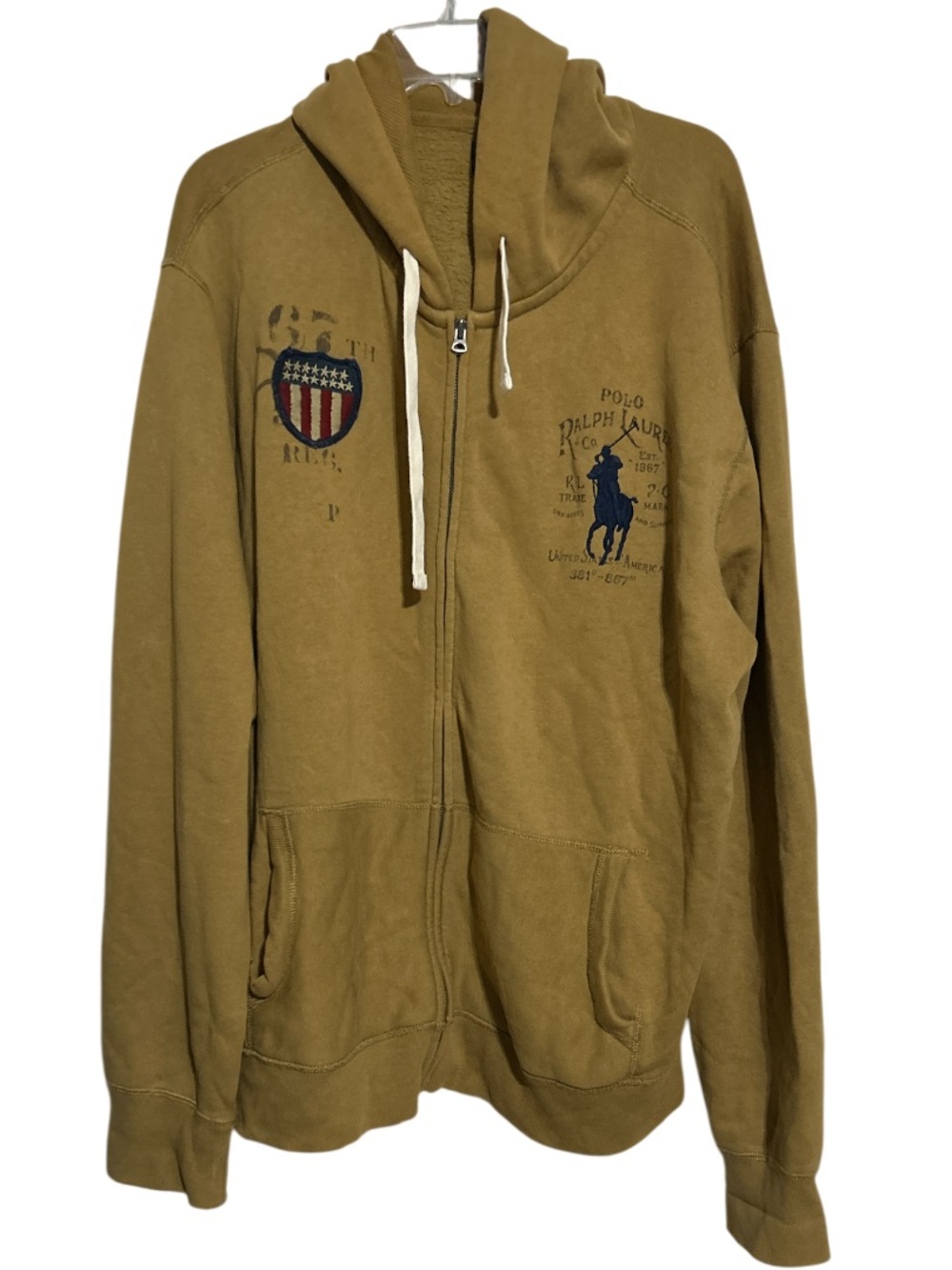 vintage Polo Ralph Lauren Full Zip Tan Hooded Sweatshirt Size XXL